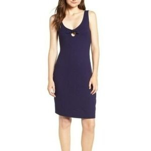 Cupcakes and Cashmere Blue Dalphia Keyhole Tie Neckline Sheath Dress Size Medium